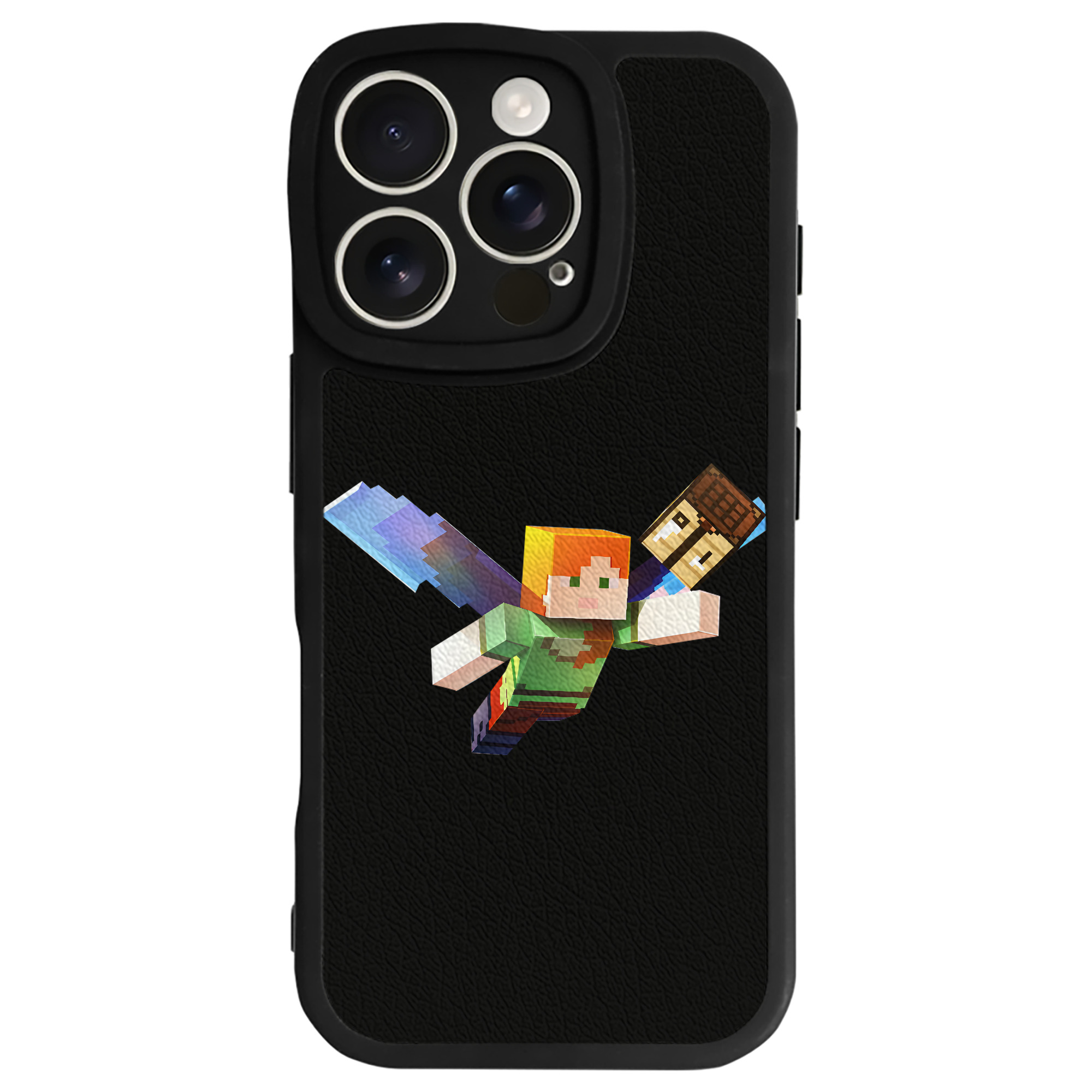 （画像用） マインクラフト ブロックの世界 Minecraft MC Block world 【iPhone 16シリーズ対応】シリコンスマホケース（レザー調） 材質：シリコン
